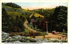 Lincoln Highway Pennsylvania - Auto & Red-White-Blue Marker Stoyestown picture