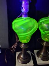 Uranium Glass Table Lamp Set Of 2 UG Swirl Globe picture