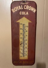 Vintage 1950s Drink Royal Crown Cola Advertising Thermometer Metal Soda Sign picture
