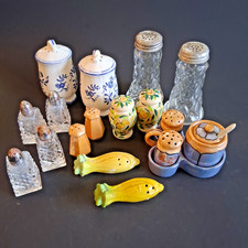 Vintage Mixed Lot 8 Sets Salt and Pepper Shakers 3-pc Lusterware Glass Ceramic picture
