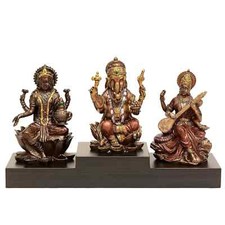 Bonded Bronze Goddess Laxmi Ganesha Saraswati Idol Statue For Home Diwali Puja picture