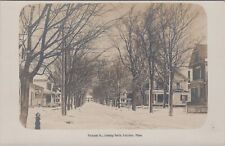 Pleasant Street Houses Looking North Snow Leicester Massachusetts RPPC Postcard picture