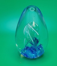 GREENBRIER COBALT BLUE SWIRL PAPERWEIGHT EGG SHAPED INTERNATIONAL picture