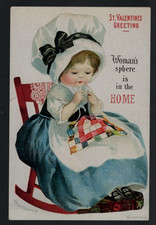 Clapsaddle Anti-Suffrage Woman Home Quilting Suffragette Valentines Postcard picture