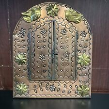 Mexican Folk Art Punched Tin Copper Wall Mirror MILAGROS Picture Frame w Doors picture