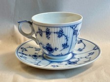 Retired Vtg Royal Copenhagen Denmark Blue Fluted Plain #298 Flat Cup & Saucer picture