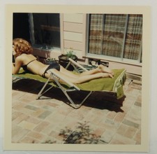 FOUND PHOTO Sexy Redhead in bikini sunbathing  vintage 1968 picture