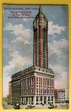 VINTAGE Postcard 1910 Singer Building Tallest World ￼City Landmark New York ￼NY picture