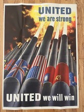 Original 1943 WWII Poster Henry Koerner United We Are Strong OWI 64 28x40 Large picture