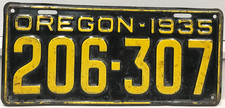 1935 Oregon License Plate 206-307 picture