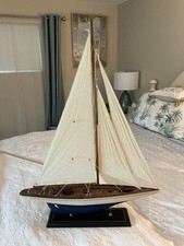Large 26 Inch Wide Wooden Sailboat Model 35 Inch Tall Nautical Maritime Decor picture