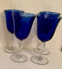 Cobalt Blue Wine Glasses With Clear Twisted Stem. Set Of 4 picture