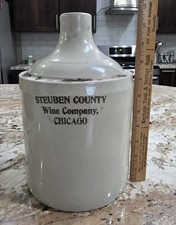 Antique 1 Gallon Steuben County Wine Company Chicago Stoneware Jug Crock picture