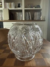 Vintage Large Fostoria Crystal Rose Bowl Vase Cubist Candle Fairy Lamp MCM picture