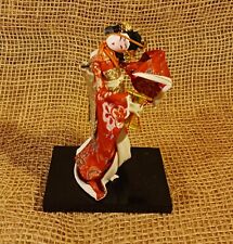 Vintage hand-made Japanese folk doll w/red kimono; 5