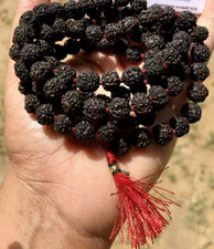 Natural 5 Mukhi RUDRAKSHA Black Rudraksh Mala ROSARY 108+1 Prayer Beads picture