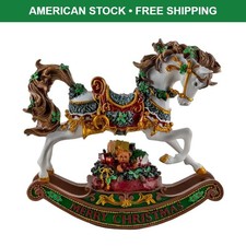 Merry Christmas Musical Rocking Horse Figurine We Wish You a Merry Christmas 8in picture