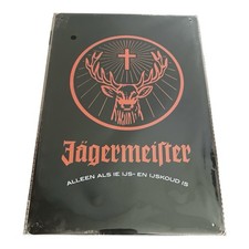 Jagermeister w/ Stag Logo Tin Metal Vintage Sign 8x12 Black & Orange NEW picture