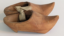 Vintage Belgium Wooden Clogs Shoes Hand Carved Folk Art Made in Belgium 4.5 INCH picture
