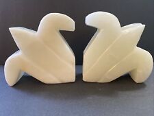 VTG Carved Polished White Stone Bookends MCM Home Decor picture