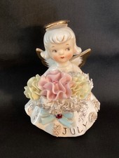 Vintage 1950's Lefton July Birthday Angel “Water Lily Ruby 489” Birthstone Japan picture