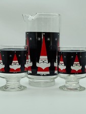 Vintage 1960s Atomic Holt Howard by Libby Glass Pitcher & Santa-Themed Glasses S picture