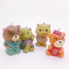 4 VTG Russ Candle Bear in pijama, I love hugs, light up my life, you're hot stuf picture