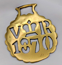 Brass Horse Medallion Vintage English Victoria Crown 1870 Pierced Show Parade picture