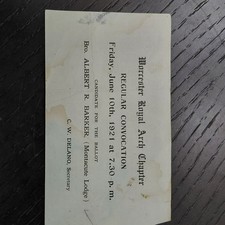 Antique 1921 Masonic Royal Arch Invitation Worcester Massachusetts picture