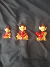 3 1950s red pixie christmas elves - paint is chipped in areas picture