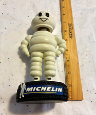 Michelin Bibendum Michelin Man Advertising Figure on Tire Base, White/Black/Blue picture