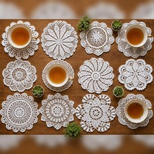 12Pcs/Lot 7-8inch White Vintage Hand Crochet Doilies Lace Doily Round Table Mats picture