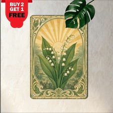 Delicate Lily Of The Valley Tin Sign Vintage Botanical Green Metal Plaque picture
