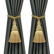 2 Pack Curtain Tie Backs Rope Tassels for 2p, Gold picture