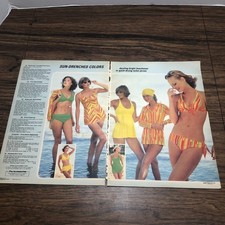 2x 1976 MCM Womens Fashion Swimsuit Ad Sears Catalog Pages Bikini Swimdress picture