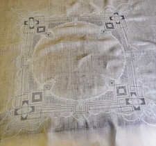 Vintage Linen Teacloth Tablecloth Swiss Appenzell Embroidery & Openwork  ZZ616 picture