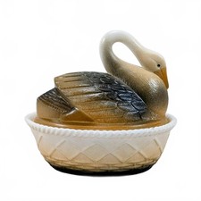 OOAK Vtg Westmoreland MIlk Glass Swan, Handpainted/sprayed Features 5.5