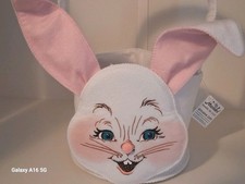 ANNALEE NEW 12in Easter Bunny Basket, White/Pink, posable ears with Handle 2026 picture