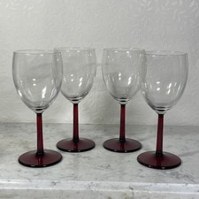 Vintage Wine Glasses Water Goblet Ruby Red Glass Stem Set of 4 Elegant Barware picture