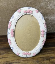 Vintage 3D Pink Rose Ceramic Oval Picture Frame 5x7” Cottagecore 80s 90s Wedding picture