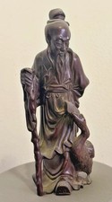 CHINESE CARVED HARDWOOD STATUE OF MAN AND HIS DUCK picture