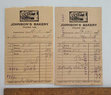 2 GIBSONBURG OHIO 1939 RECEIPTS JOHNSON'S BAKERY BREAD COOKIES BUNS ROLLS picture