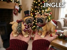 Jingles Set of 2 Christmas Pug Dog Ornaments Novelty Reindeer & Top Hat Figures picture