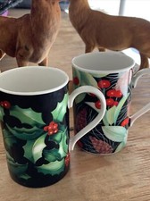 Vintage DUNEEN Scotland Christmas Mugs (2) HOLLY & YULETIDE~Caroline Bessey~ picture