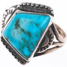 sz8 c1930's Vintage Navajo ingot silver high grade turquoise ring picture