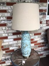 Pair Of Tall Ceramic Table Lamps 37 Inches Tall With Round Linen Shade picture