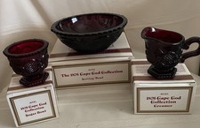 Set Of Avon Ruby Red Cape Cod Serving Bowl, Sugar Bowl And Creamer picture