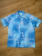 Vintage 70s Penneys Hawaii Blue Floral Hawaiian Aloha Shirt Mens M Resortwear picture