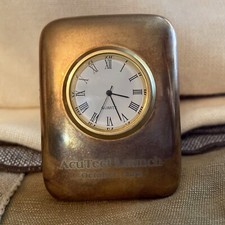 1998 Paperweight DESK CLOCK  AcuTech QUARTZ/NEW BATTERY~GoldTone-Made by 'AITG' picture
