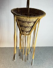 Vintage Southwestern Apache Mini Burden Basket Handwoven Wind Chime picture